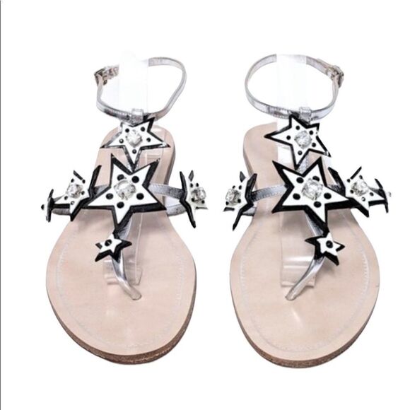 NWOB MIU MIU Stars Celestial Boho Ankle Wrap Leather Thong Sandals 39 - Picture 2 of 9